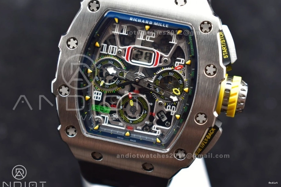 V3 Best KVF Crystal RM011 Black on Edition Chrono Black SS A7750 Dial 1:1 Strap Rubber 0901
